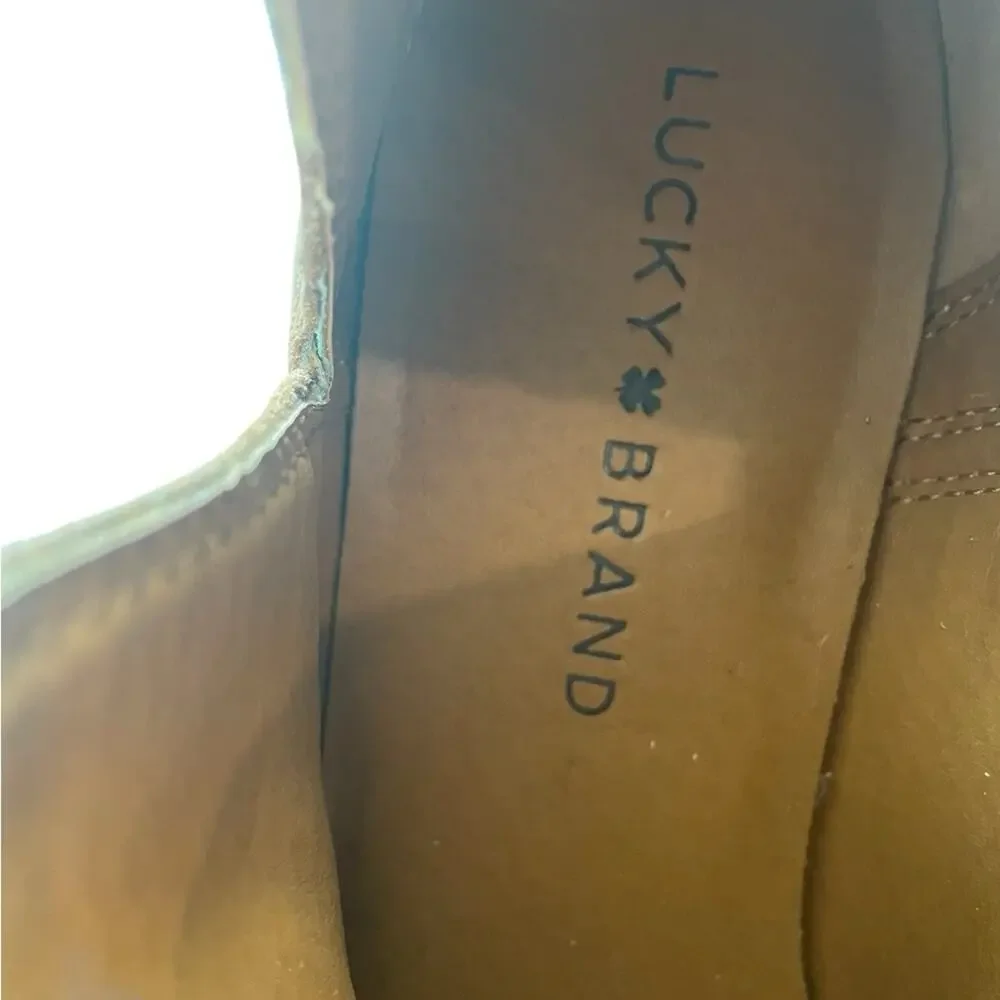 Lucky Brand Macee Tan Leather V Notch Ankle Booties 7 Pointed Toe Low Heel NWOT - Picture 7 of 10